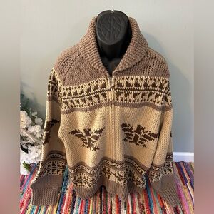 y2k Polo Ralph Lauren Cowichan Sweater Wool Cardigan American Flag Tan XXL